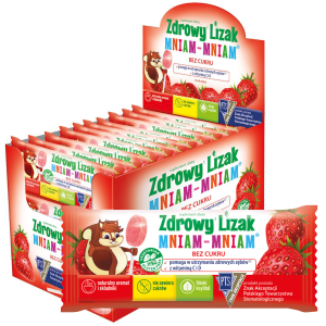 Zdrowy Lizak dla Dzieci Mniam-Mniam Bez Cukru Truskawkowy 40 Sztuk