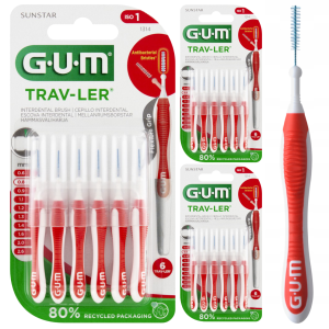 Szczoteczki Międzyzębowe GUM TRAV-LER 0,8 mm Czerwone (3x6szt.)