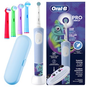Zestaw, Oral-B Vitality Pro D103 Kids Kameleon - Szczoteczka dla Dzieci + Etui + 4 Końcówki + wyciskacz do pasty