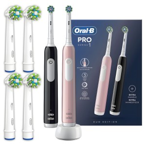 Szczoteczka Elektryczna Oral-B Pro Series 1 Duo Czarna i Różowa + 4 Końcówki Oral-B