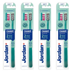 4x Szczoteczka manualna do Zębów Jordan Change Soft + 2 Wymienne Końcówki