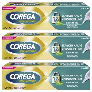 3x Corega super mocny krem mocujący do protez zębowych łagodna mięta 40 g