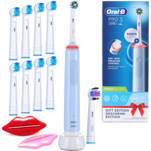 Szczoteczka Elektryczna Oral-B PRO 3 3700 Cross Action Niebieska Zestaw