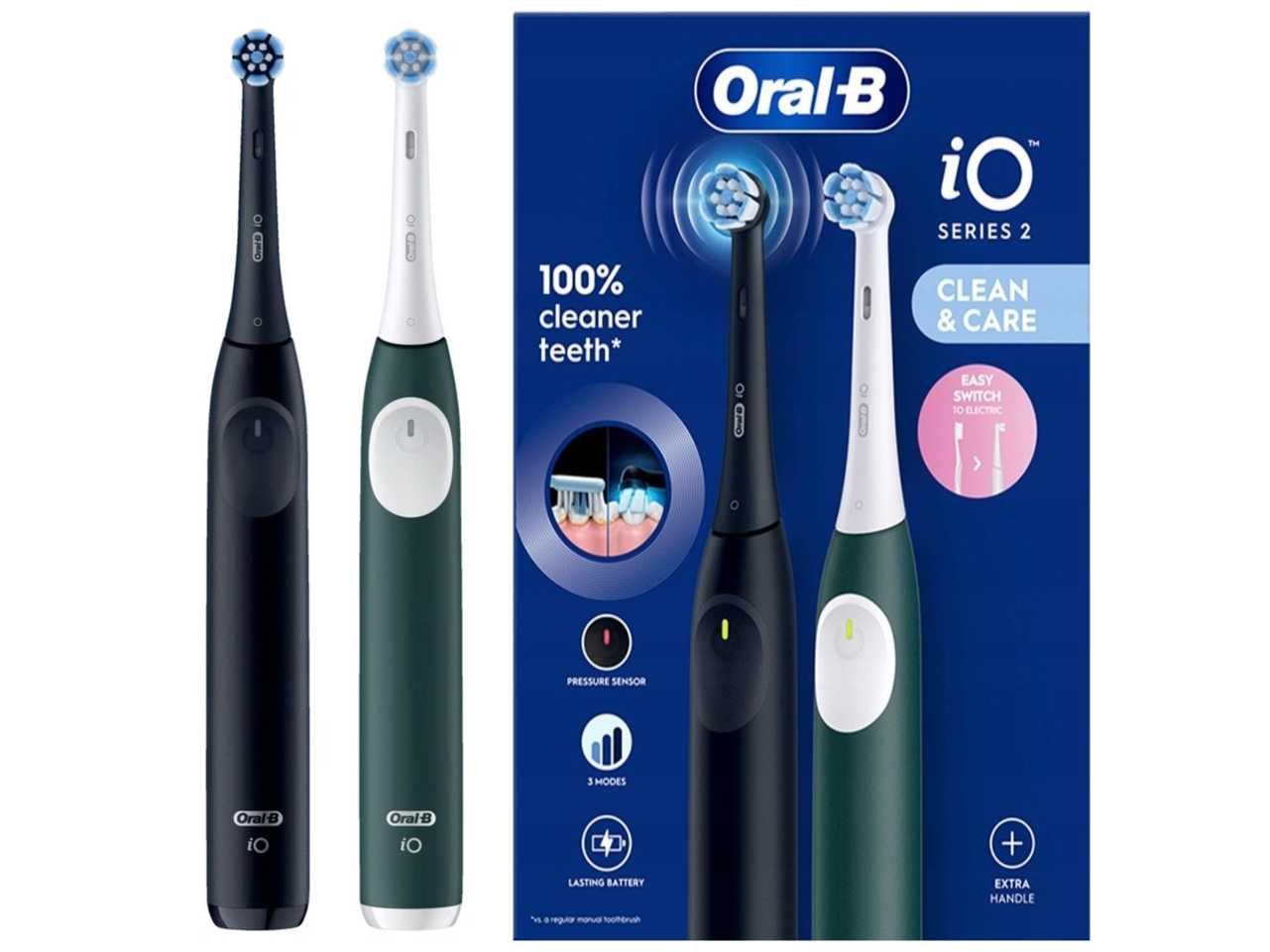 Szczoteczki Magnetyczne Oral-B iO Series 2 Duo-pak Czarna i Zielona Zawiera baterie tak