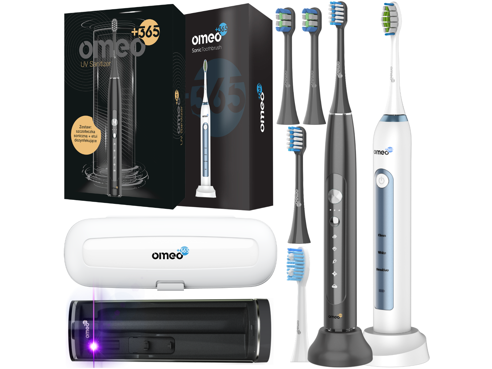 2x Szczoteczka Elektryczna Soniczna do Zębów OMEO: UV Sanitizer, Classic Model UV Sanitizer Black
