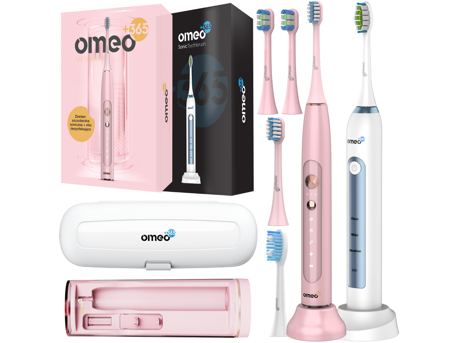 2x Szczoteczka Elektryczna Soniczna do Zębów OMEO +365 Classic + UV