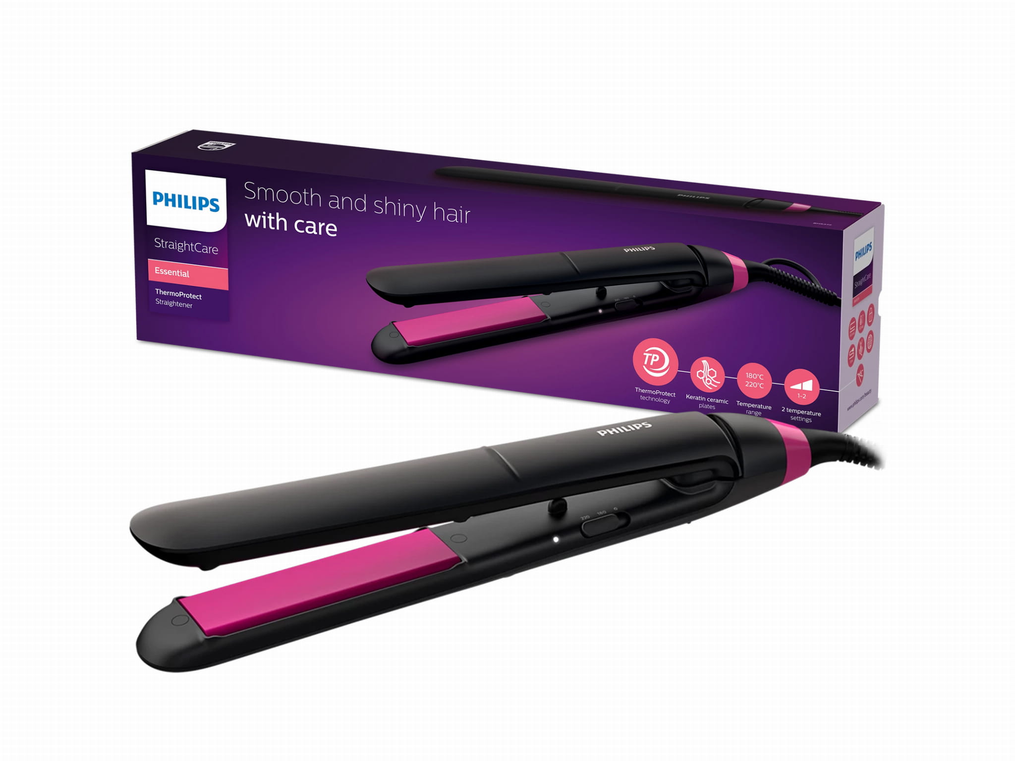 Prostownica Philips BHS375/00 ThermoProtect – równomierne ciepło ceramiczna Stan opakowania oryginalne