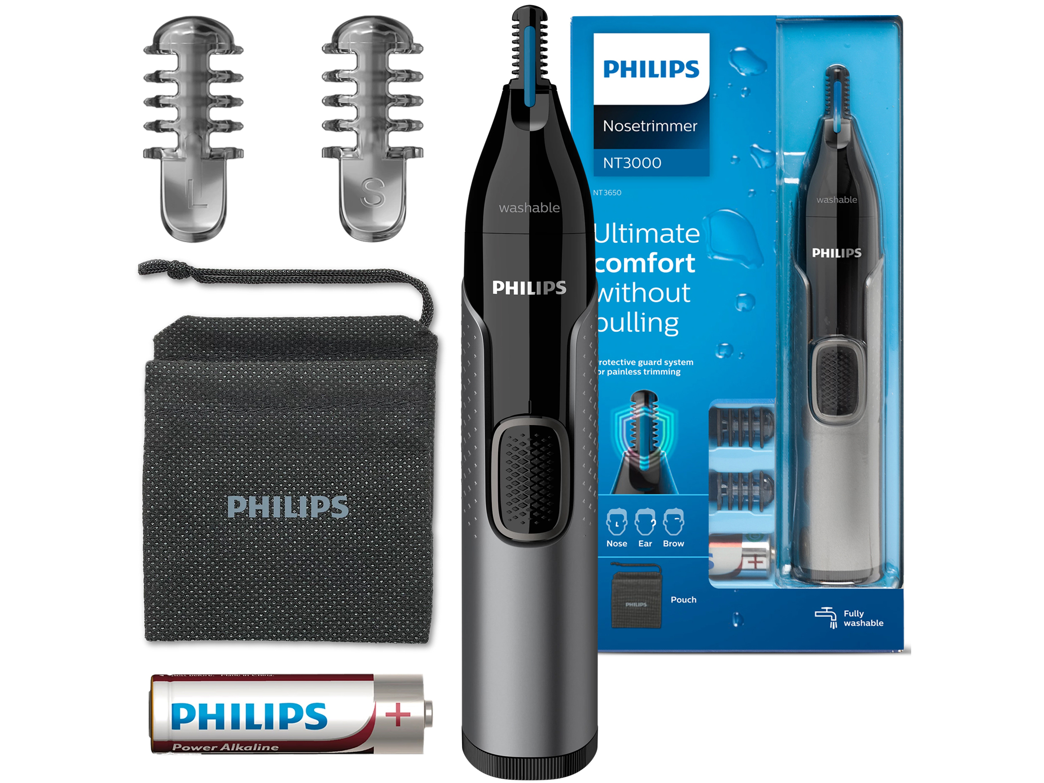 Trymer do nosa uszu i brwi Philips NT3650/16 - 2 nasadki, baterie AA Stan opakowania oryginalne