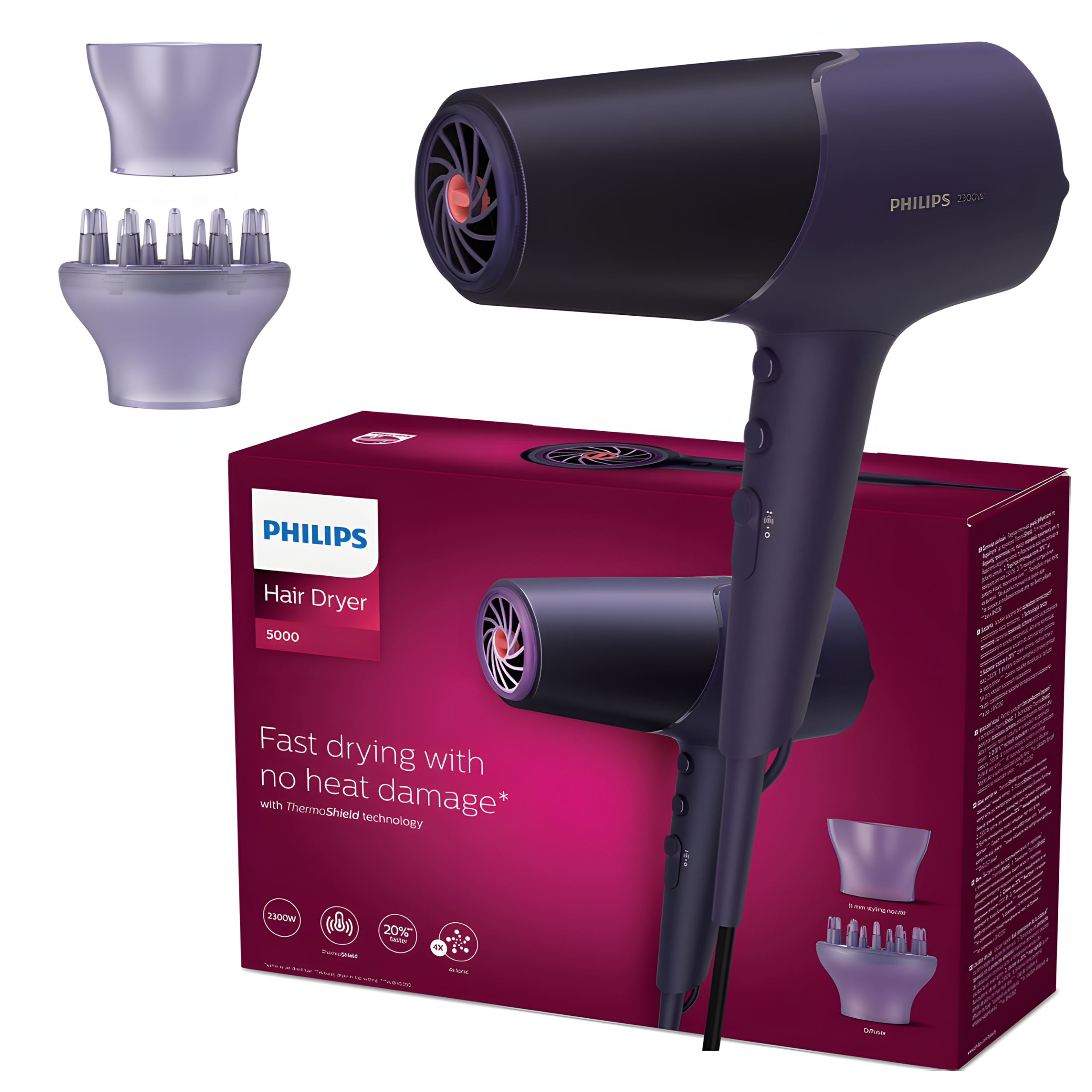 Suszarka do Włosów Philips BHD514/00, Szybkie suszenie ThermoProtect