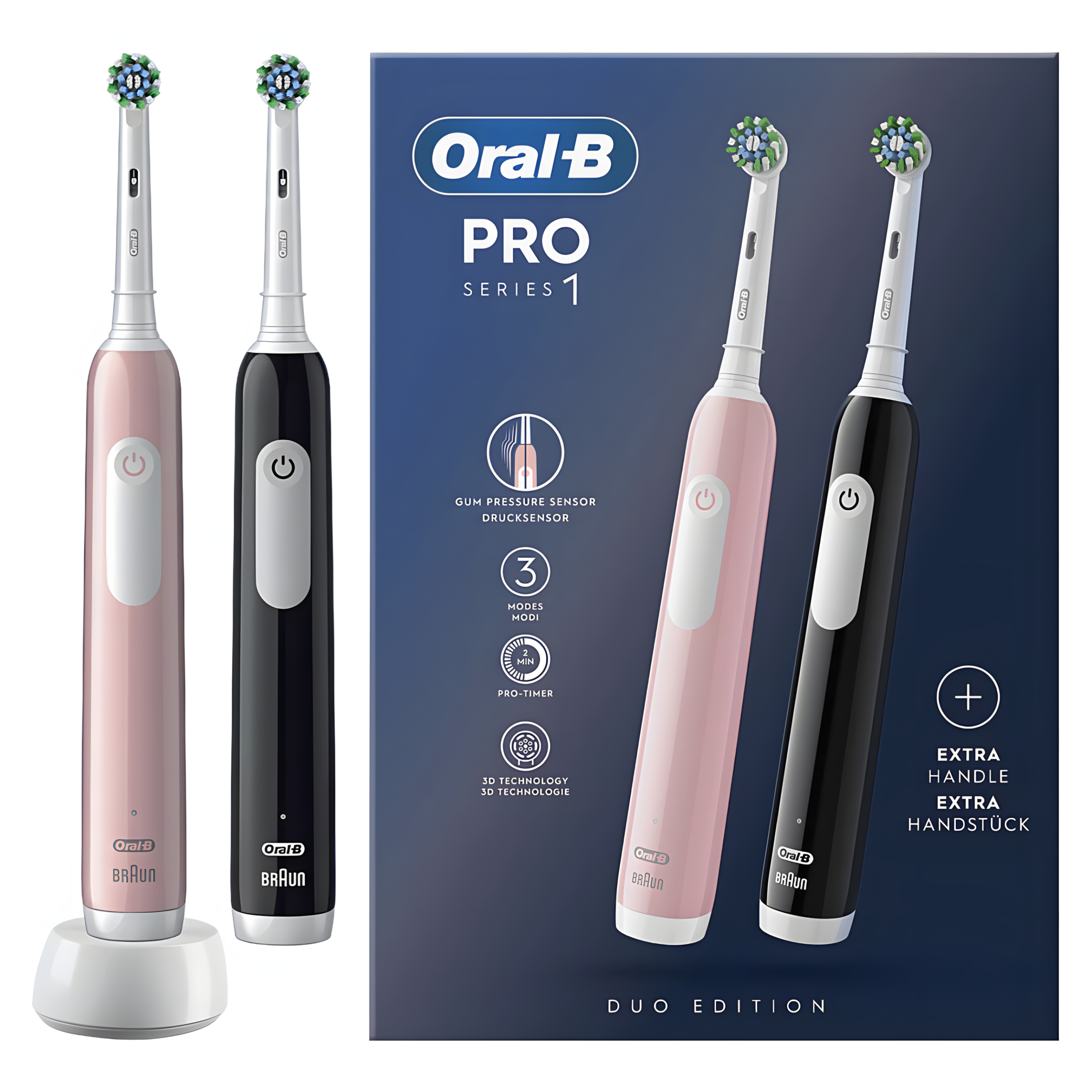 Oral-B Pro Series 1 Dwupak Szczoteczka Elektryczna do Zębów Czarna Różowa