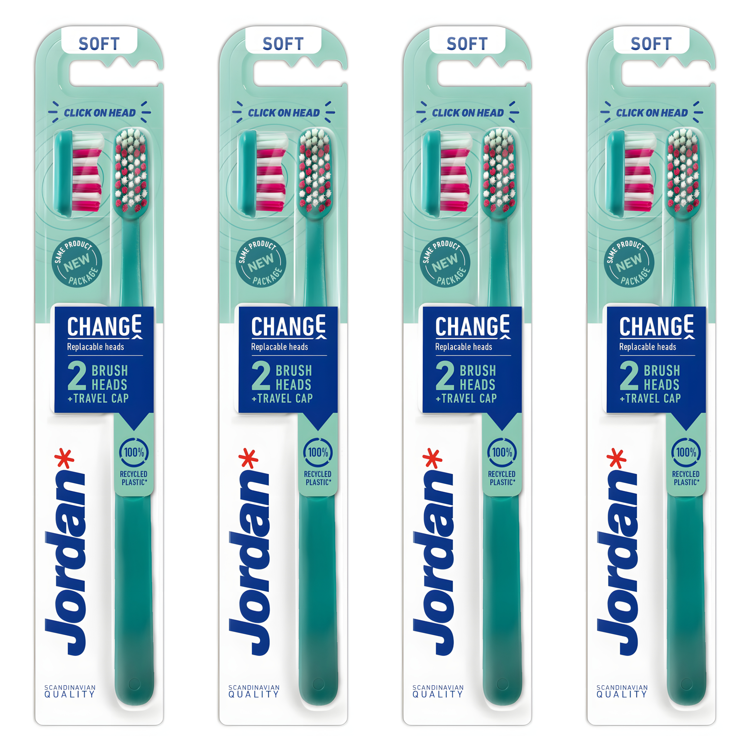 4x Szczoteczka manualna do Zębów Jordan Change Soft + 2 Wymienne Końcówki