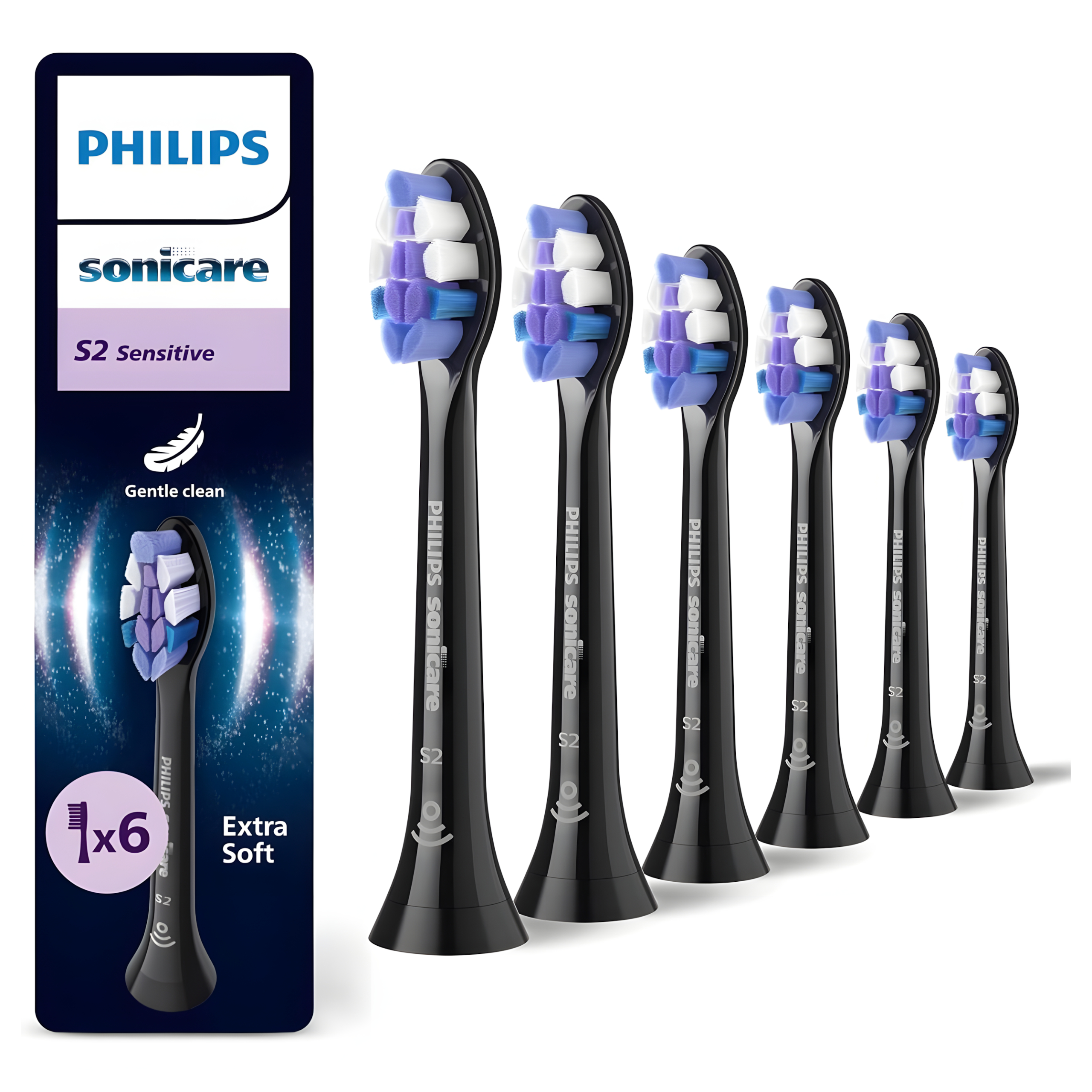 Końcówki do Szczoteczki Philips Sonicare S2 Sensitive 6-pak - Czarne